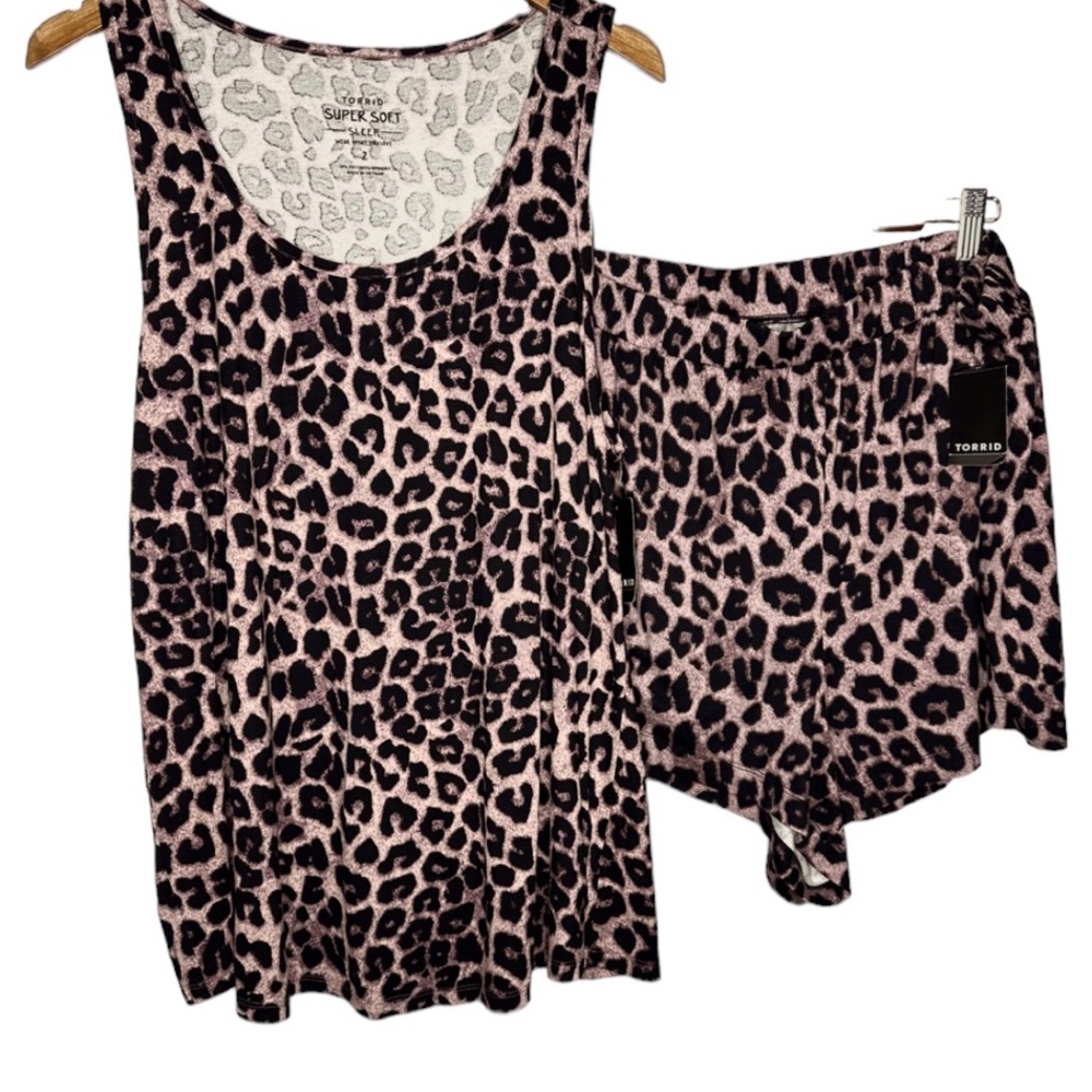 Torrid Super Soft Rib Sleeveless Shirttail Lounge Tank & Sleep Short Size 2X Leo